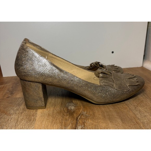 CL Chinese Laundry Shoes Womens 11 Anete Shimmer Mica Fringe Pump Gold Metallic - Picture 1 of 7